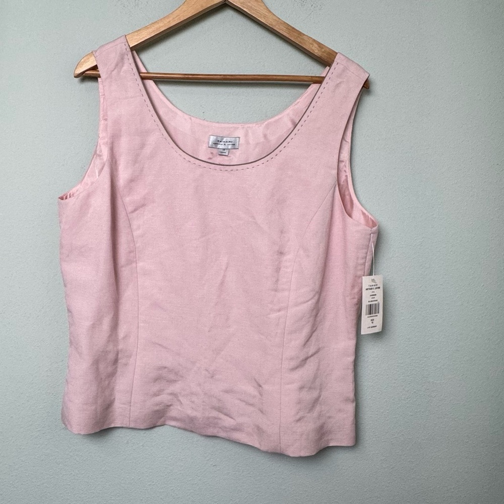 Nwt Tahari Arthur S Levine Pink Linen Blend Suit Tank Top Size 16